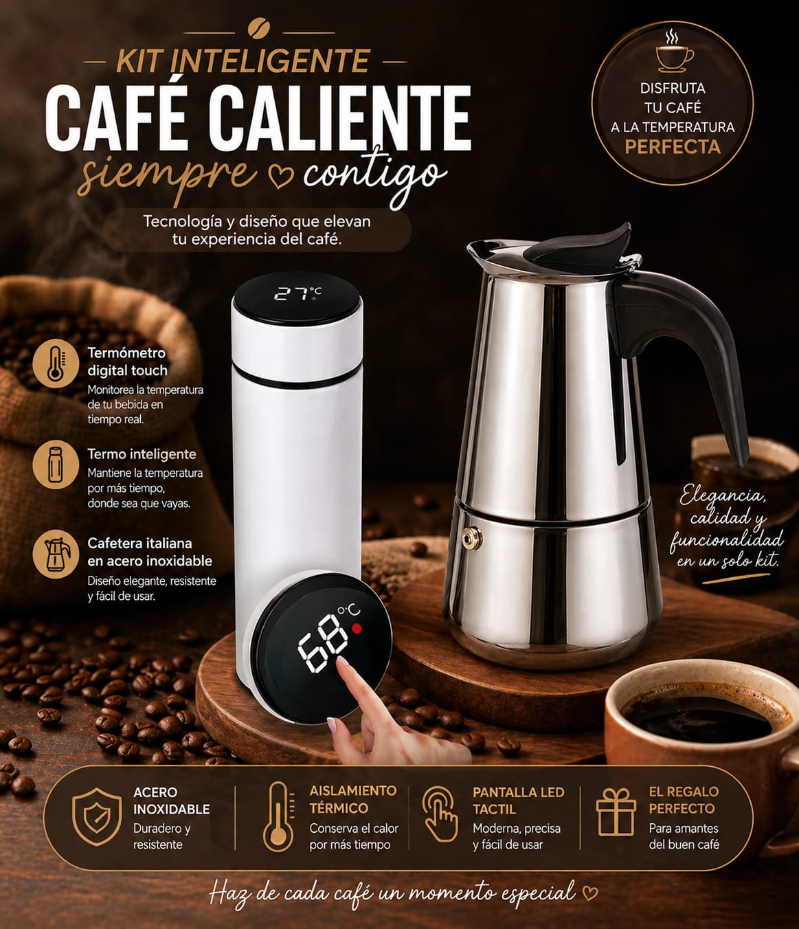Combo Cafetera 9 tazas + Termo Digital