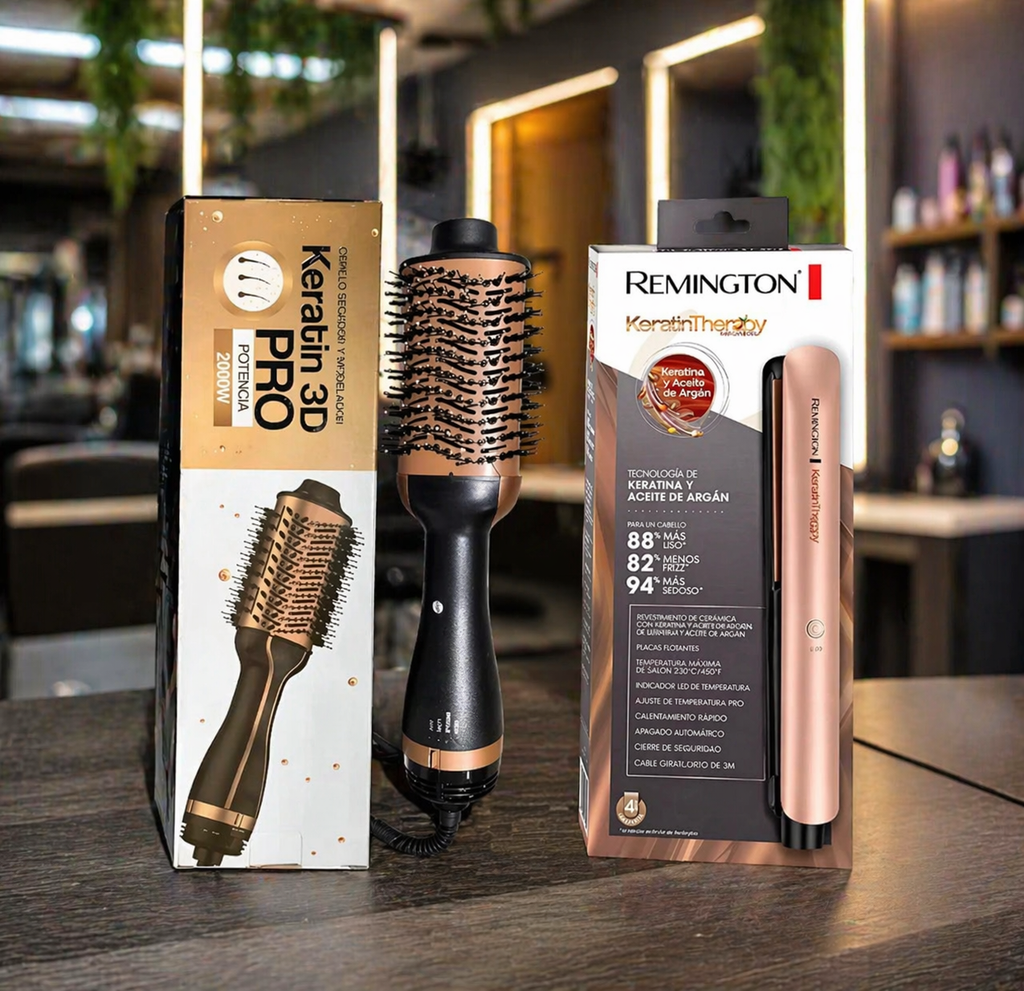 Combo Cepillo Secador Y Plancha Keratin